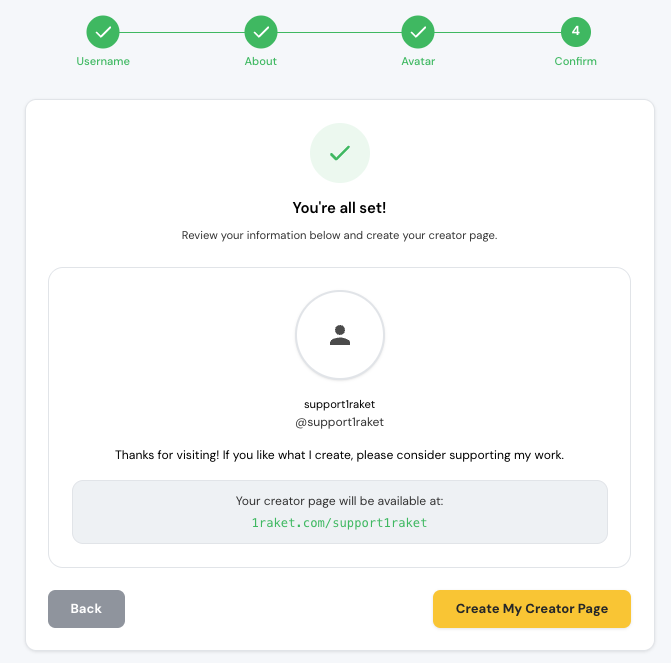 Confirmation step with profile preview and launch button