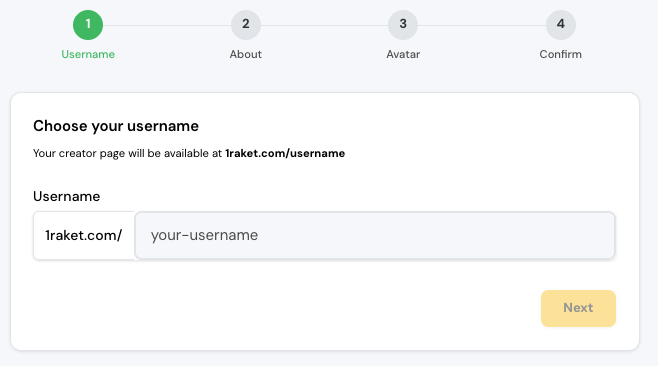 Username selection step with real-time availability check